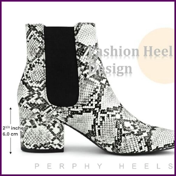 Snake Print Boots Pointed Toe Chunky Heel Ankle Booties Women's Shoes - Picture 5 of 8